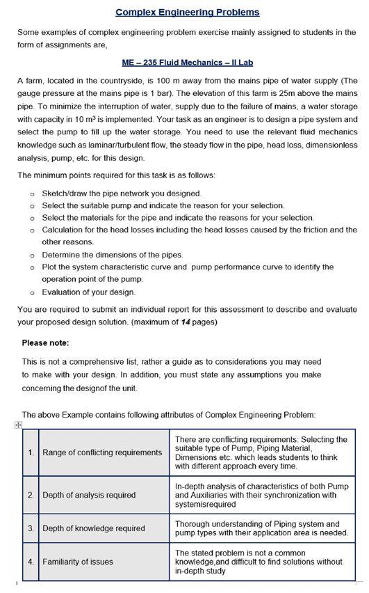 Complex Engineering Problems Some examples of complex