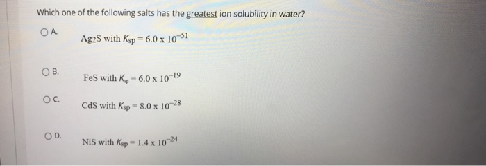 Which one of the following salts has the greatest ion