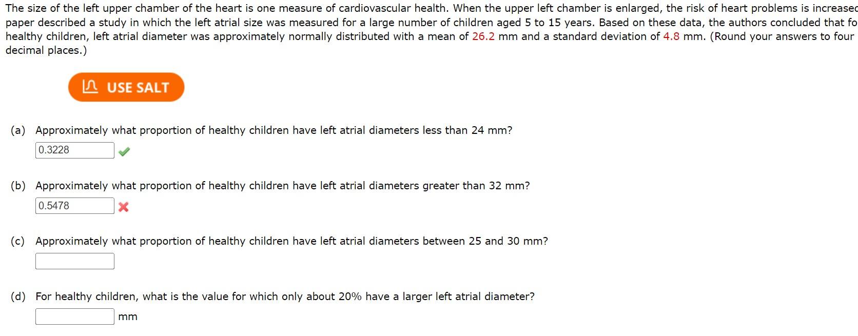 Solved The size of the left upper chamber of the heart is