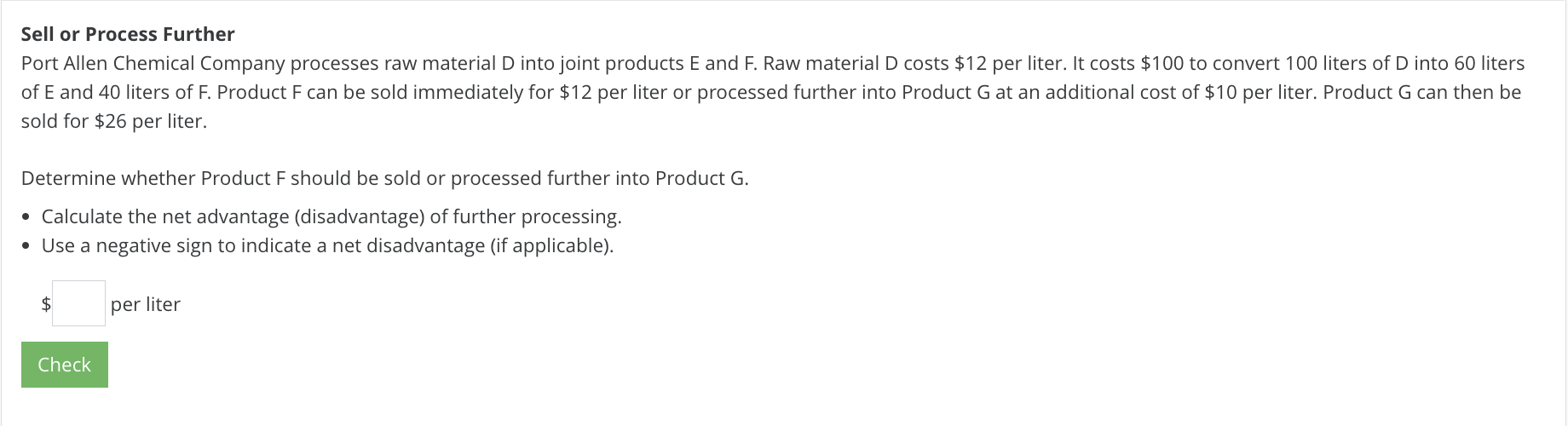 Solved Sell or Process Further Port Allen Chemical Company