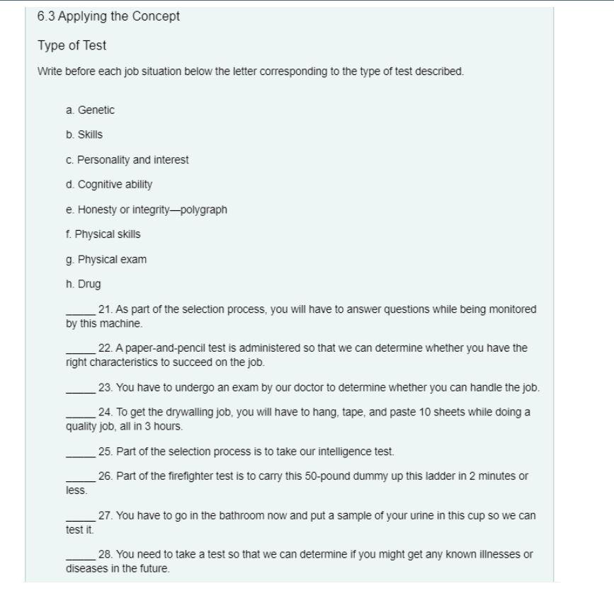 Solved 6.3 Applying the Concept Type of Test Write before