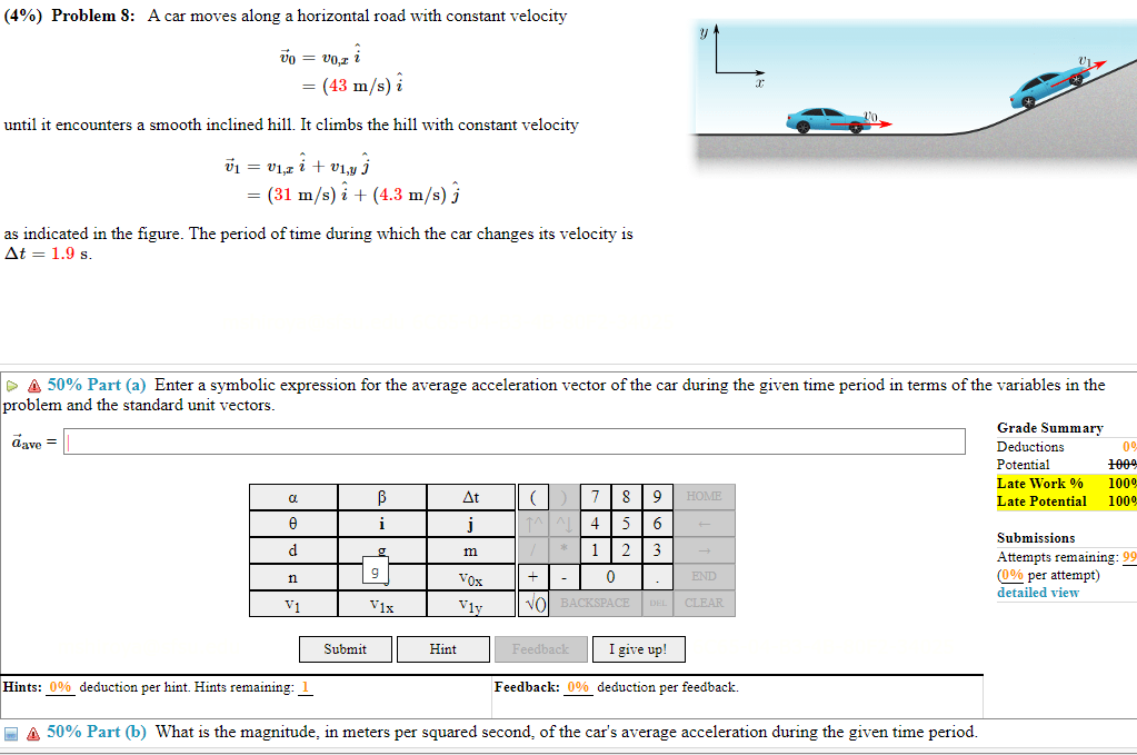 Solved (4\) Problem 8 A car moves along a horizontal road