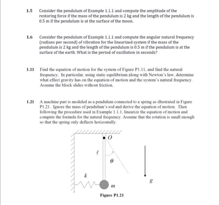 Consider The Pendulum Of Example 1.1.1 And Compute...