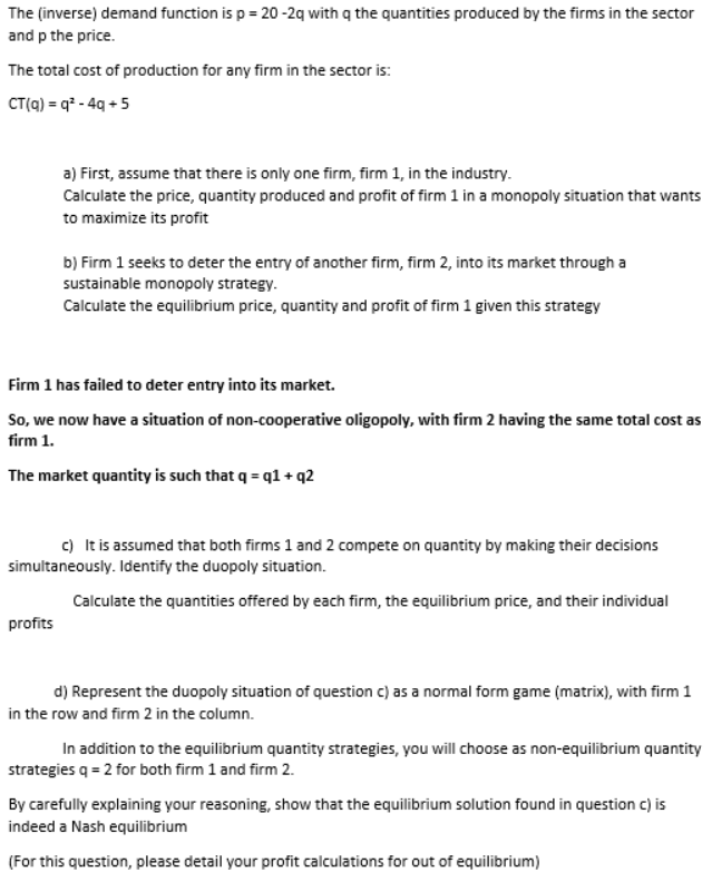 Solved The (inverse) demand function is p = 202q with the