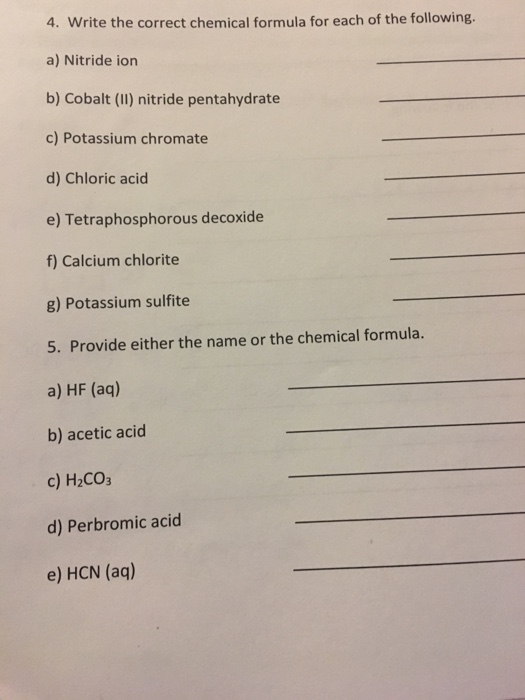 Solved 4. Write The Correct Chemical Formula For Each Of