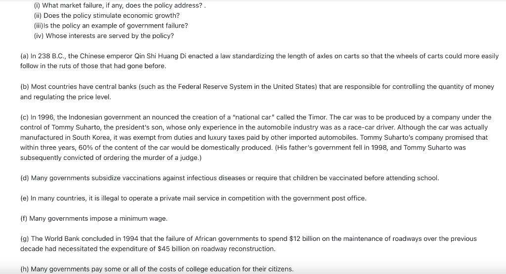 Solved For each of the following government actions, answer | Chegg.com