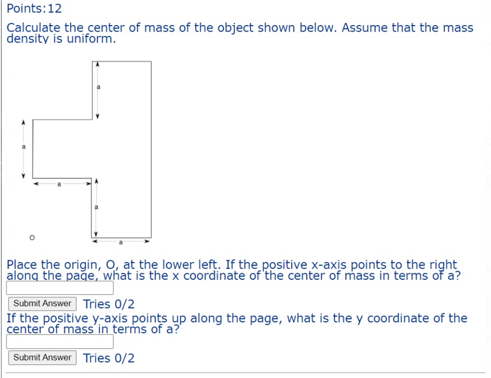 Solved Points12 Çalculate the center of mass of the object