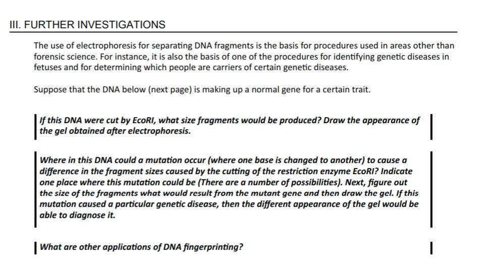 Solved II. USING DNA FINGERPRINTING IN FORENSIC SCIENCE: | Chegg.com