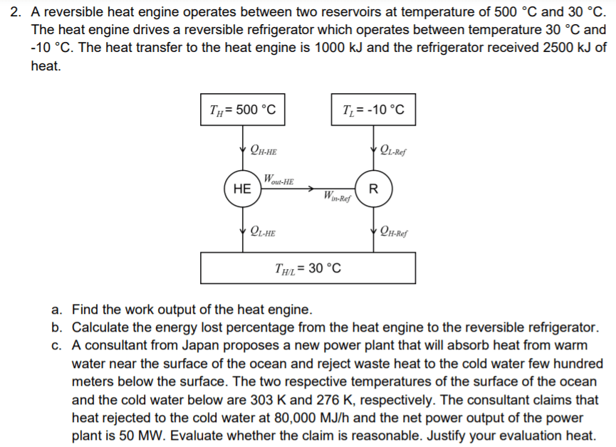 Solved 2. A reversible heat engine operates between two