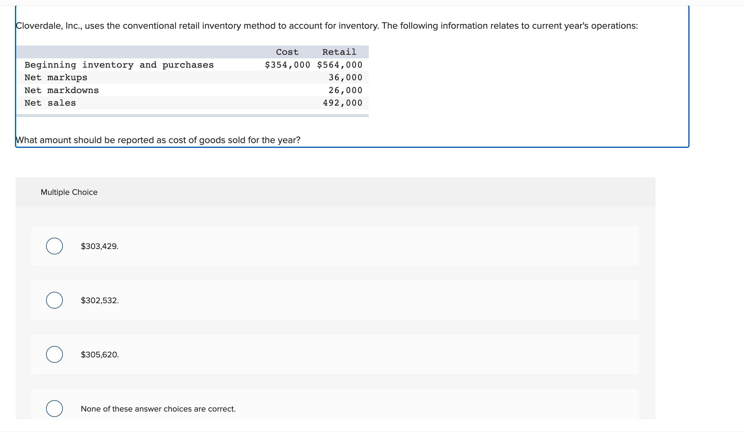 Solved Cloverdale, Inc., uses the conventional retail