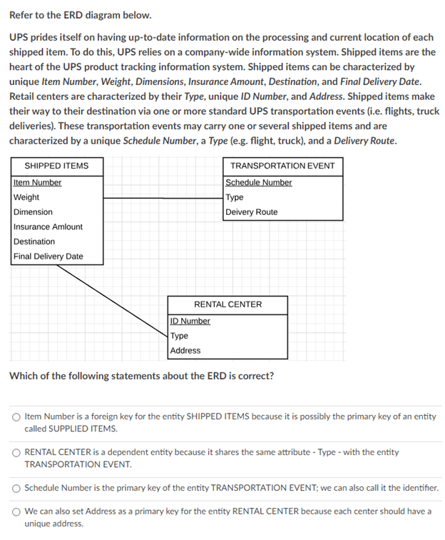 Solved Refer to the ERD diagram below. UPS prides itself on