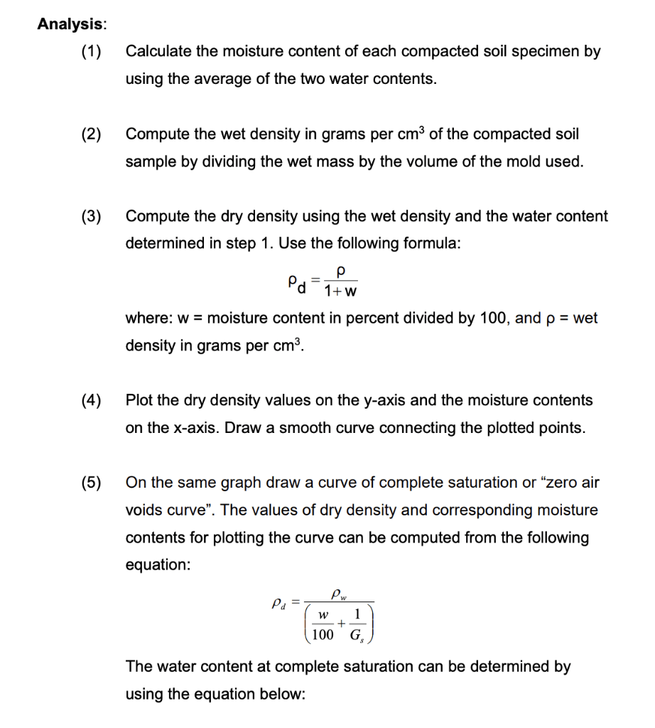 Solved Analysis (1) Calculate the moisture content of each