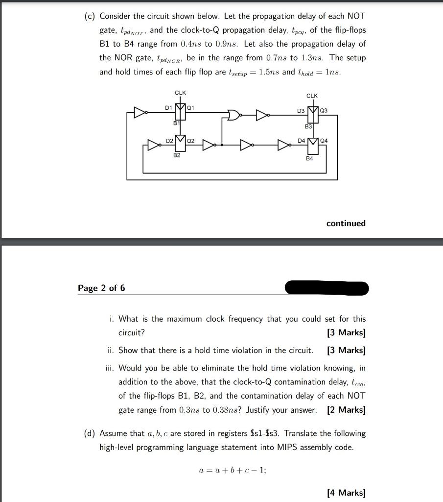 (c) Consider the circuit shown below. Let the