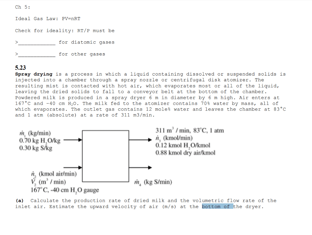 Solved 5.23 Spray Drying Is A Process In Which A Liquid C...