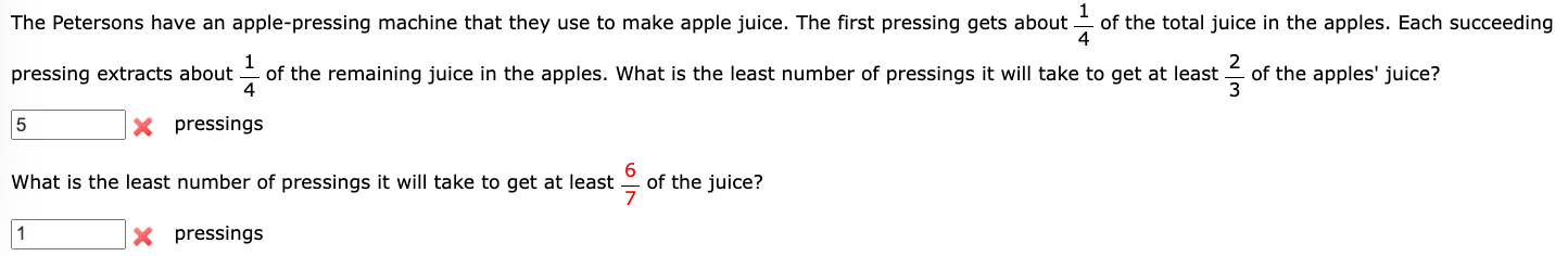 Solved The Petersons have an apple-pressing machine that | Chegg.com