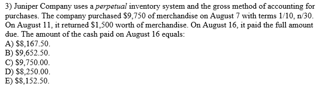 3) Juniper Company uses a perpetual inventory system