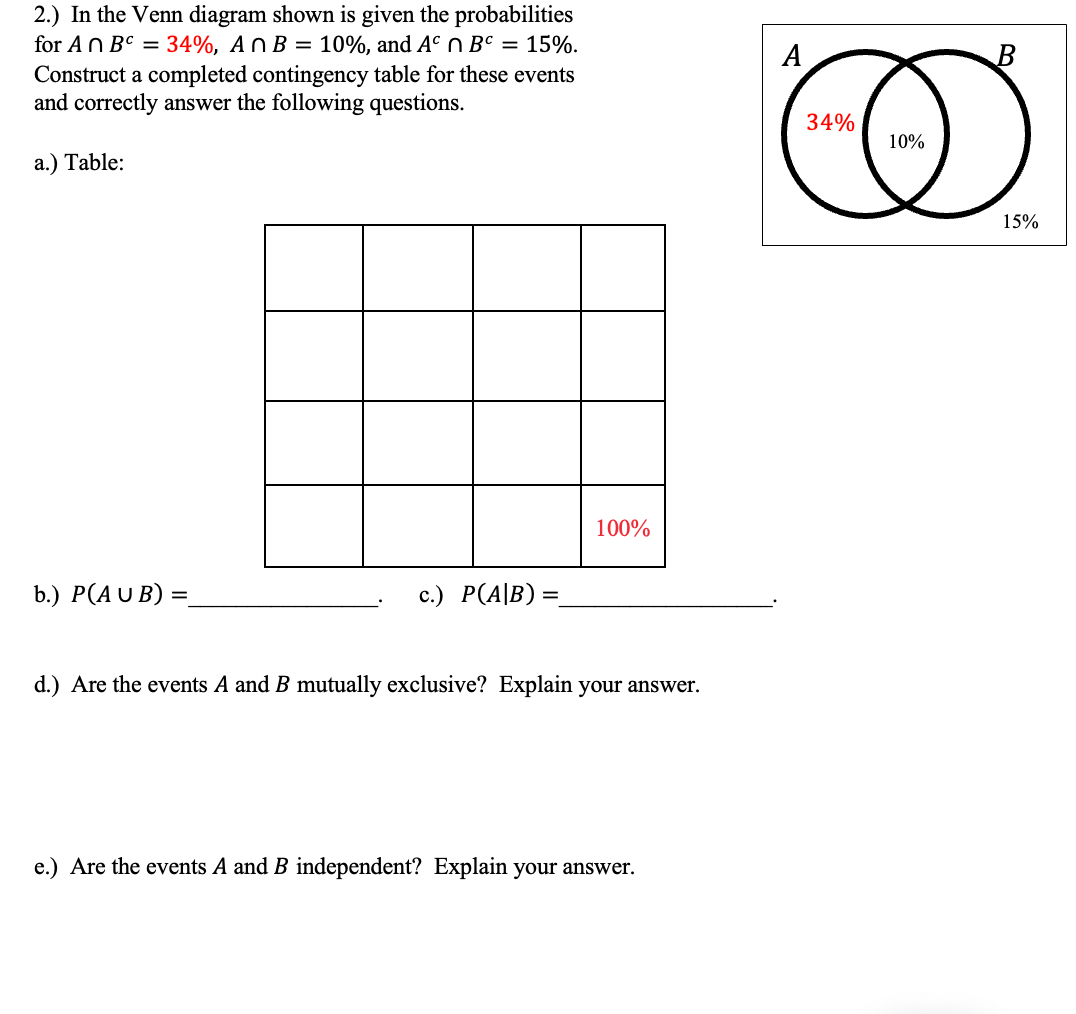 Solved 2.) In the Venn diagram shown is given the | Chegg.com
