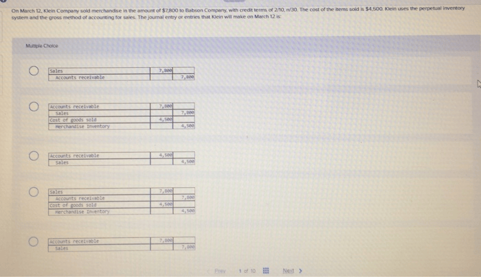 On March 12 Klein Company sold merchandise in the