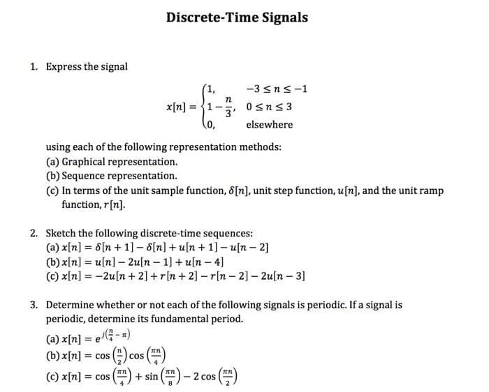 Solved DiscreteTime Signals 1. Express the signal 3 Sns1