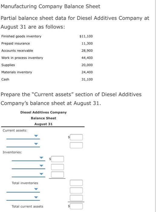 Solved Manufacturing Company Balance Sheet Partial balance