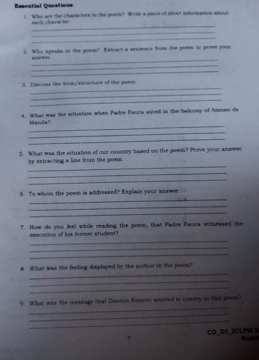 Solved Below is a poem written by Danton Remoto, a Filipino