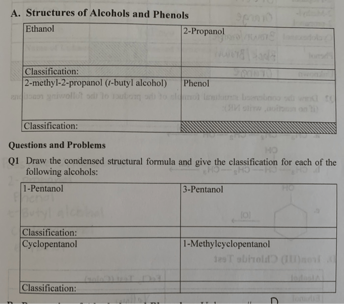Solved A. Structures Of Alcohols And Phenols Ethanol 2Pr...