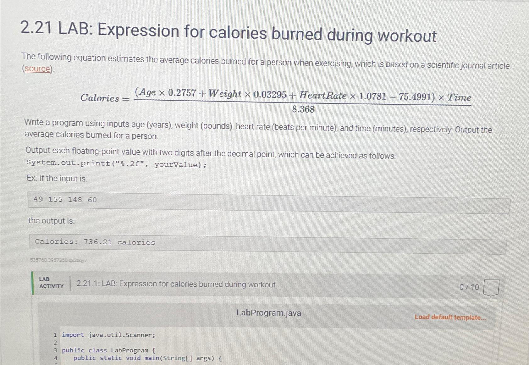 Solved 2.21 ﻿LAB Expression for calories burned during