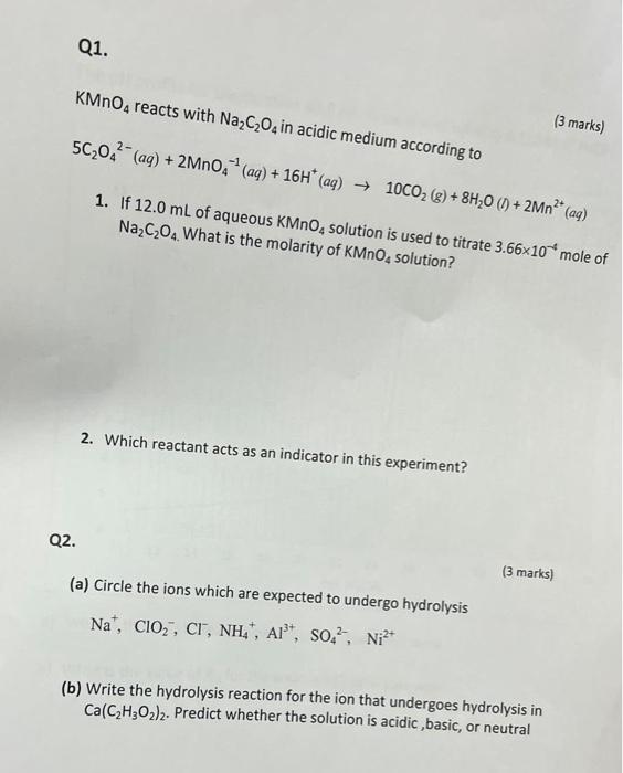 Solved KMnO4 reacts with Na2C2O4 in acidic medium according