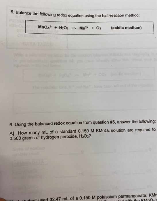 Solved O. Balance The Following Redox Equation Using The