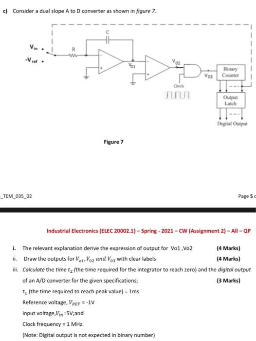 Solved c) Consider a dual slope A to D converter as shown in