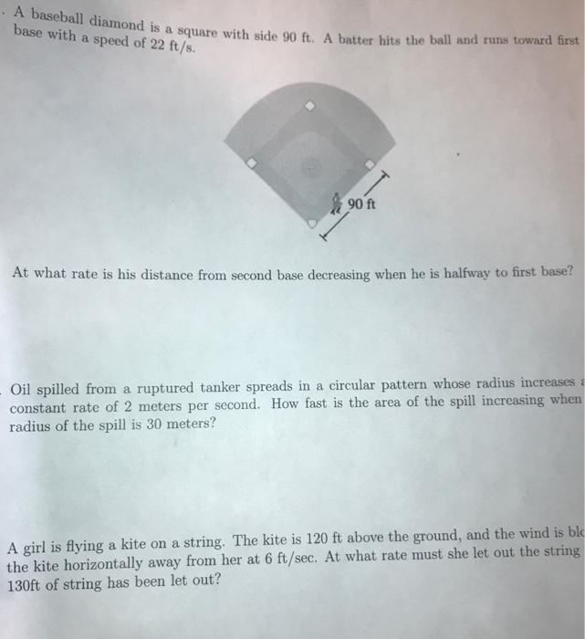 [Solved] A baseball diamond is a square with side ( 90