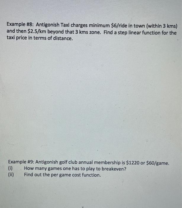 Solved Example 8 Antigonish Taxi charges minimum 6/ride