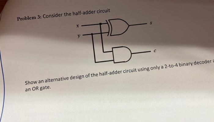 Solved Problem 3: Consider the half-adder circuit Show an | Chegg.com