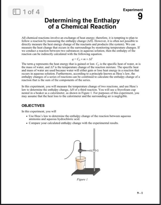 Solved Determining the Enthalpy of a Chemical Reaction All