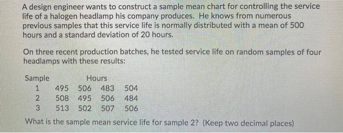 A design engineer wants to construct a sample mean