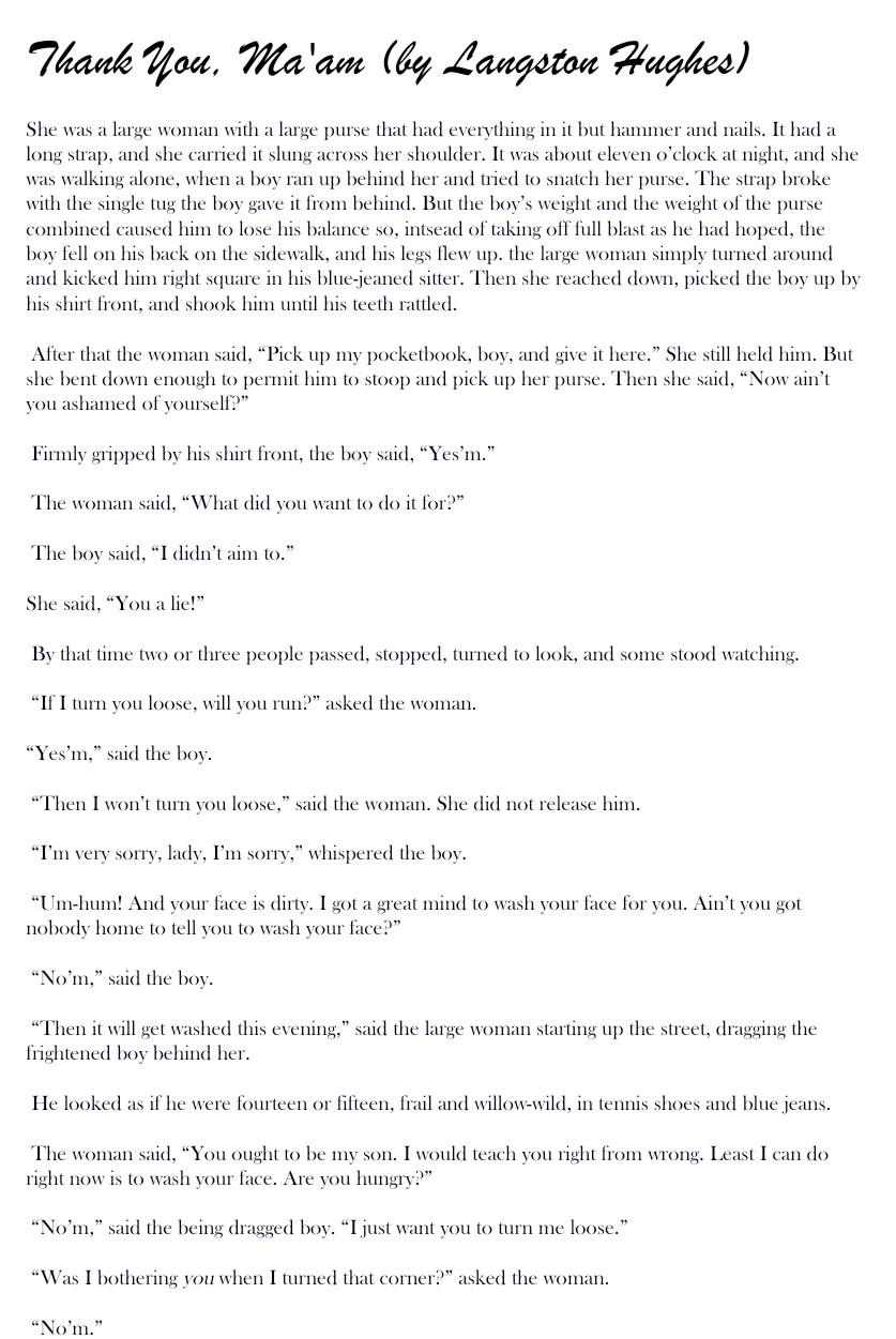 Thank You, Ma'am by Langston Hughes Google Docs