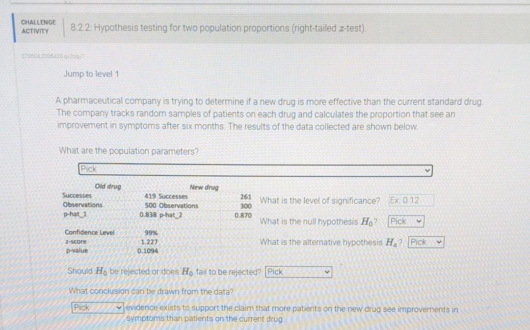 Solved CHALLENGE ACTIVITY 8.2.2 Hypothesis testing for two