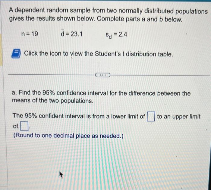 Solved A dependent random sample from two normally
