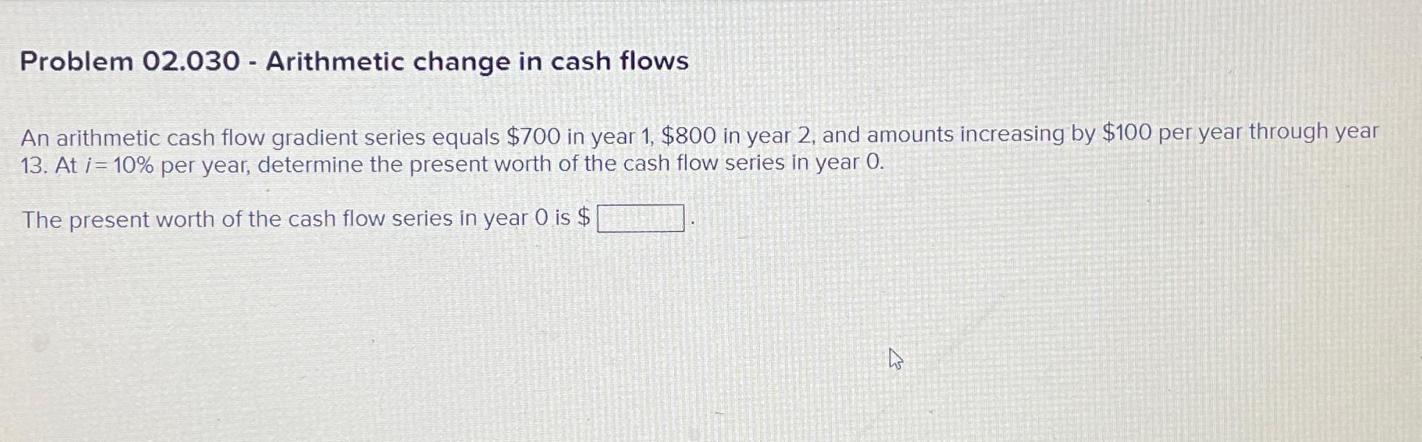 Solved Problem 02.030 - ﻿Arithmetic change in cash flowsAn | Chegg.com