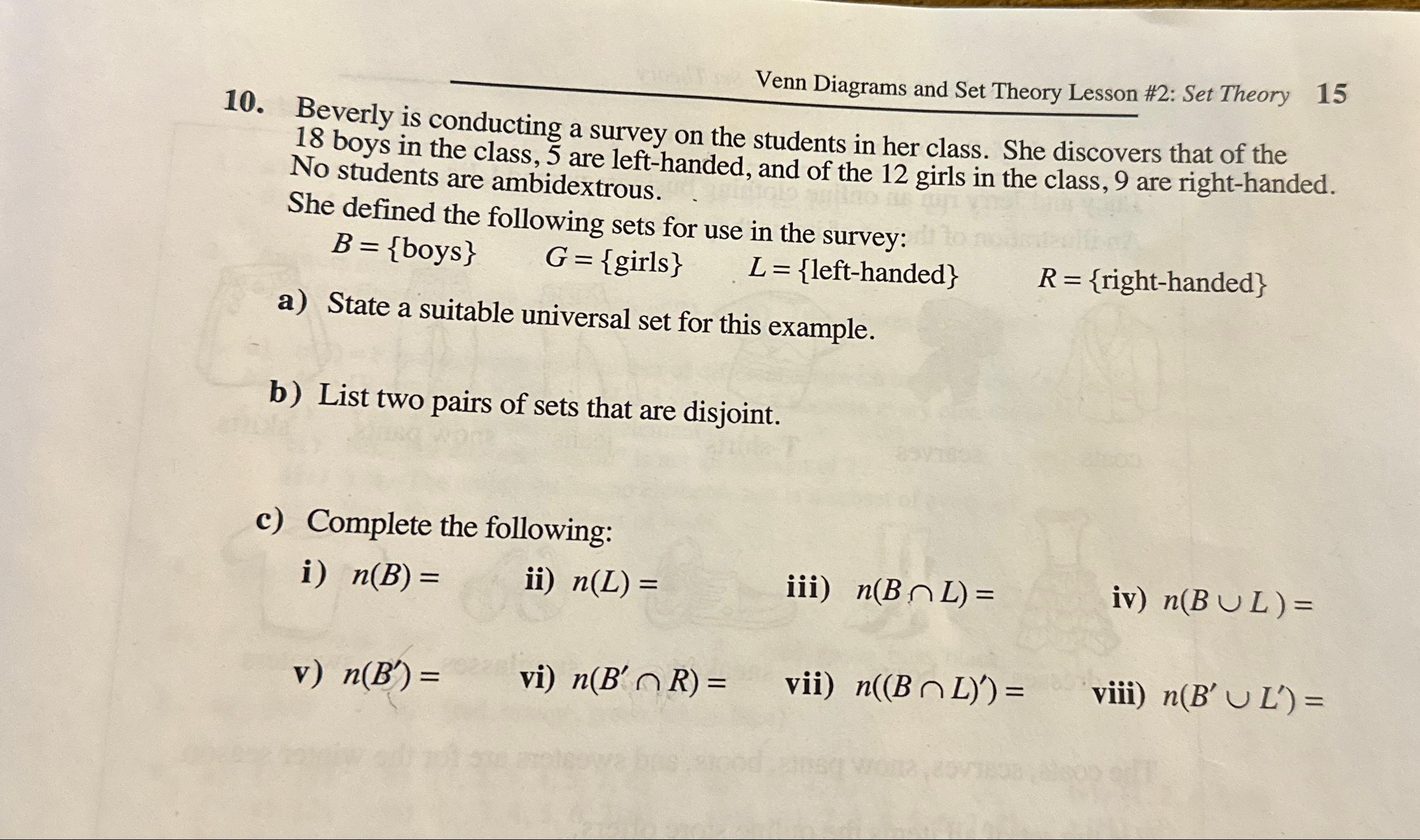 Solved Venn Diagrams and Set Theory Lesson #2: Set | Chegg.com