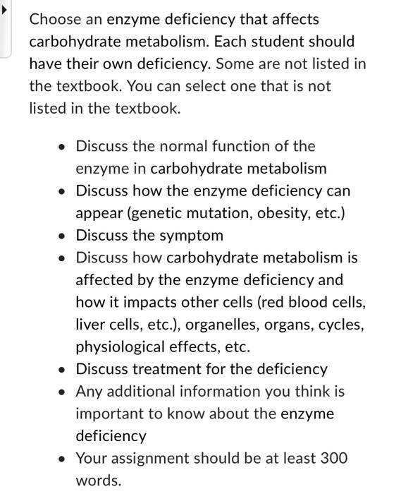 Solved Choose an enzyme deficiency that affects carbohydrate