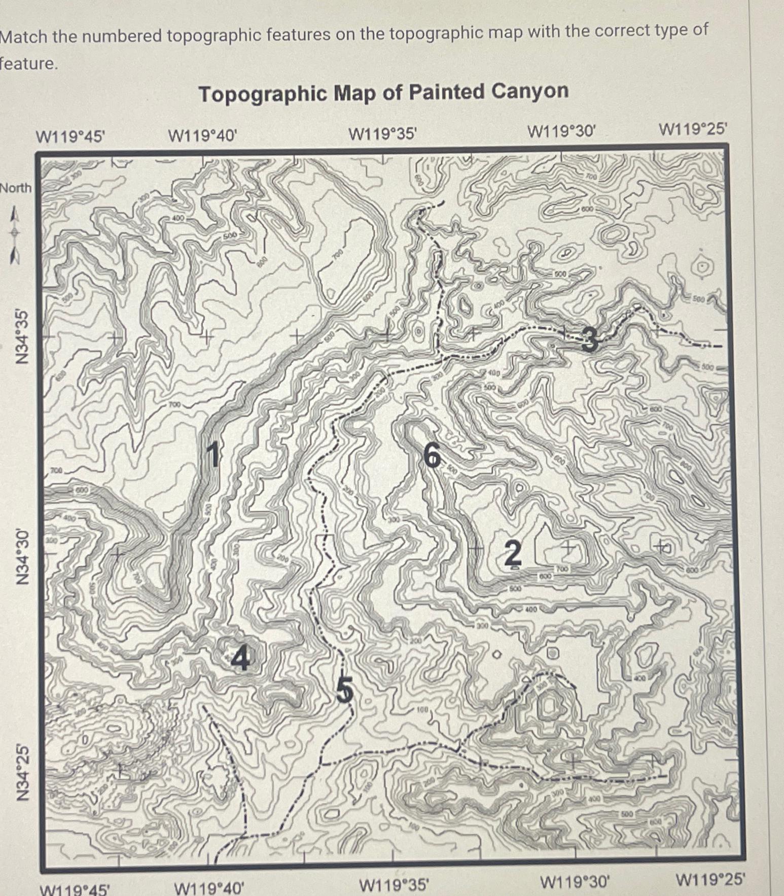 Solved Match the numbered topographic features on the