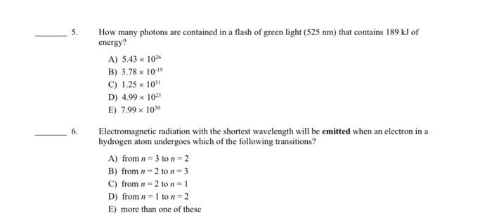 Solved 5. How Many Photons Are Contained In A Flash Of Green | Chegg.com