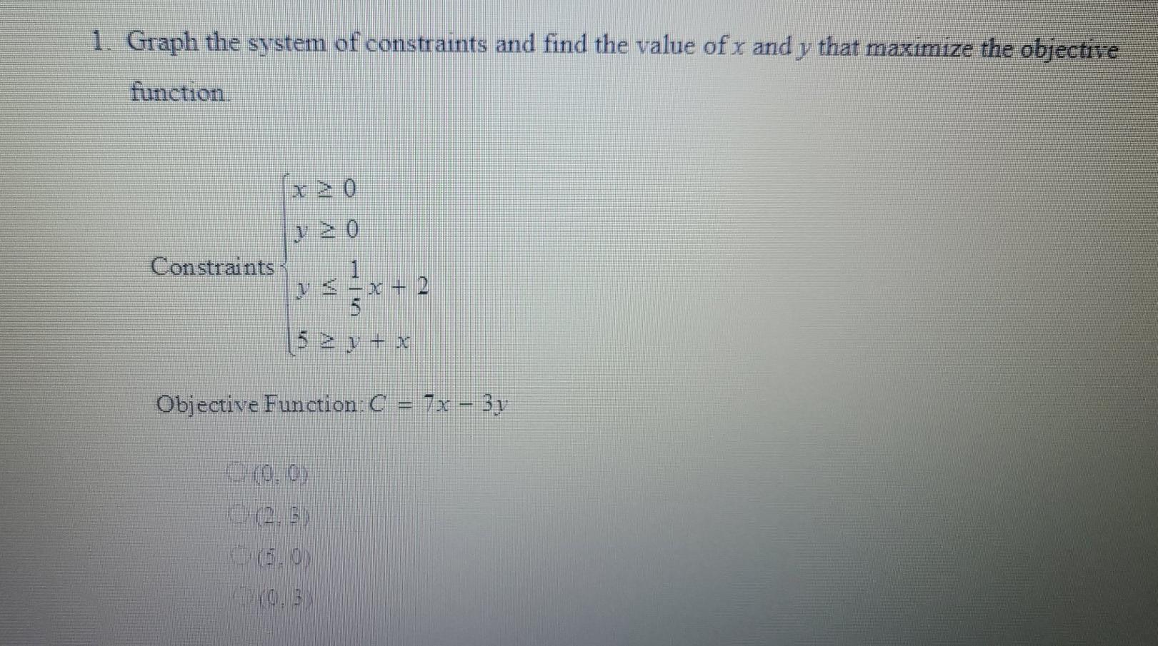 Solved 1. Graph The System Of Constraints And Find The Value | Chegg.com