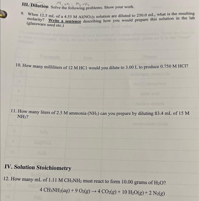 Solved III. Dilution Solve the following problems. Show your | Chegg.com