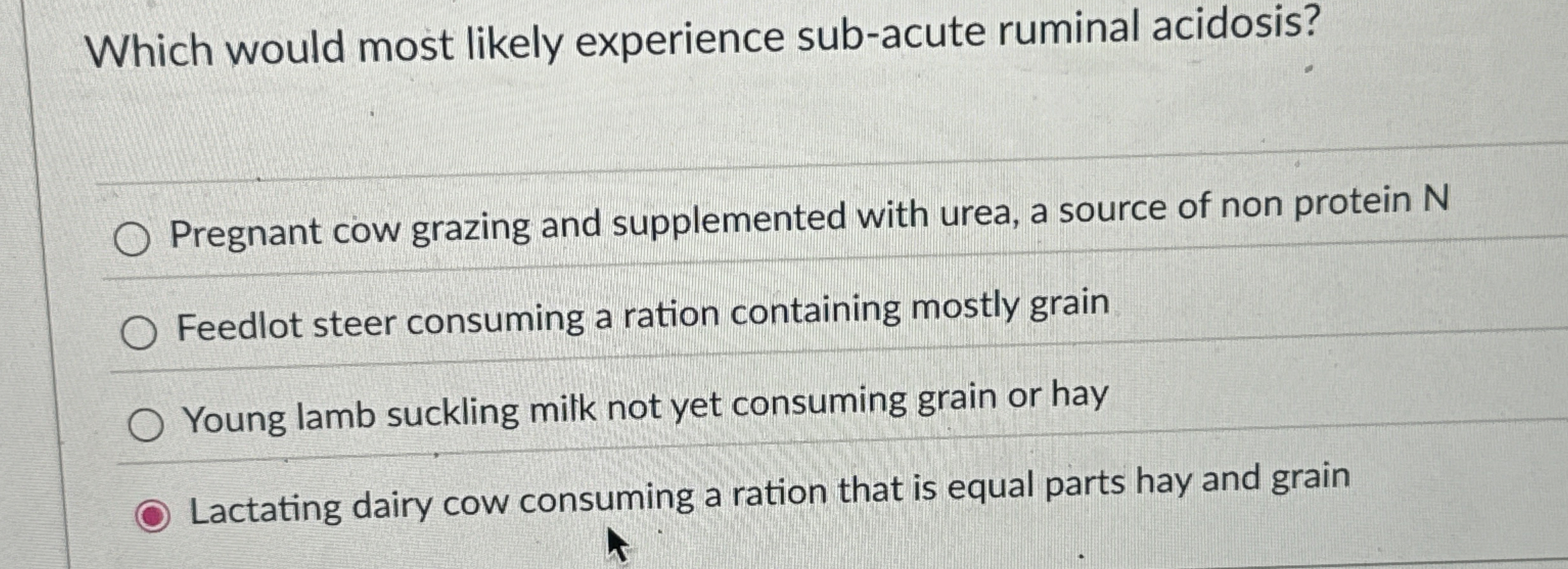 Solved Which would most likely experience subacute ruminal