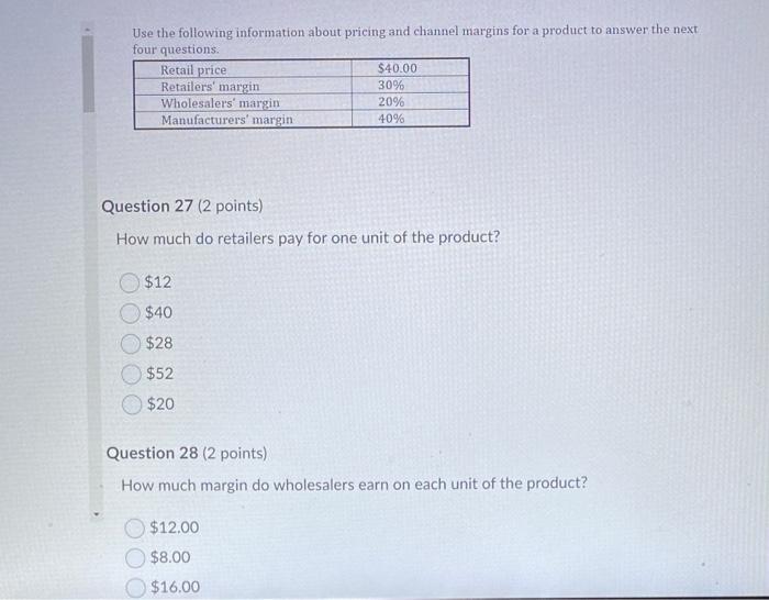 Solved Use the following information about pricing and