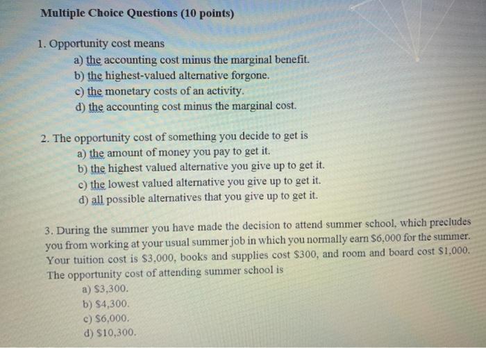 Solved Multiple Choice Questions (10 points) 1. Opportunity