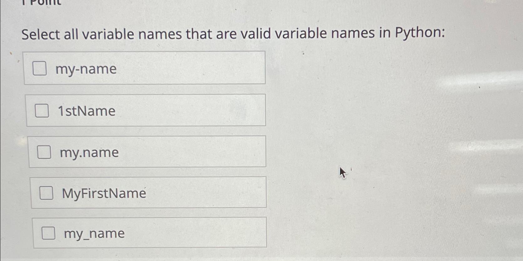 Solved Select all variable names that are valid variable