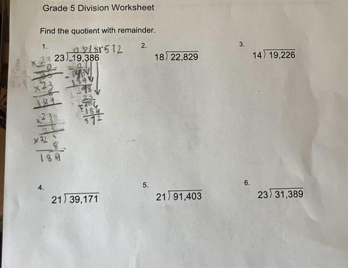 Solved Grade 5 Division Worksheet Find the quotient with | Chegg.com